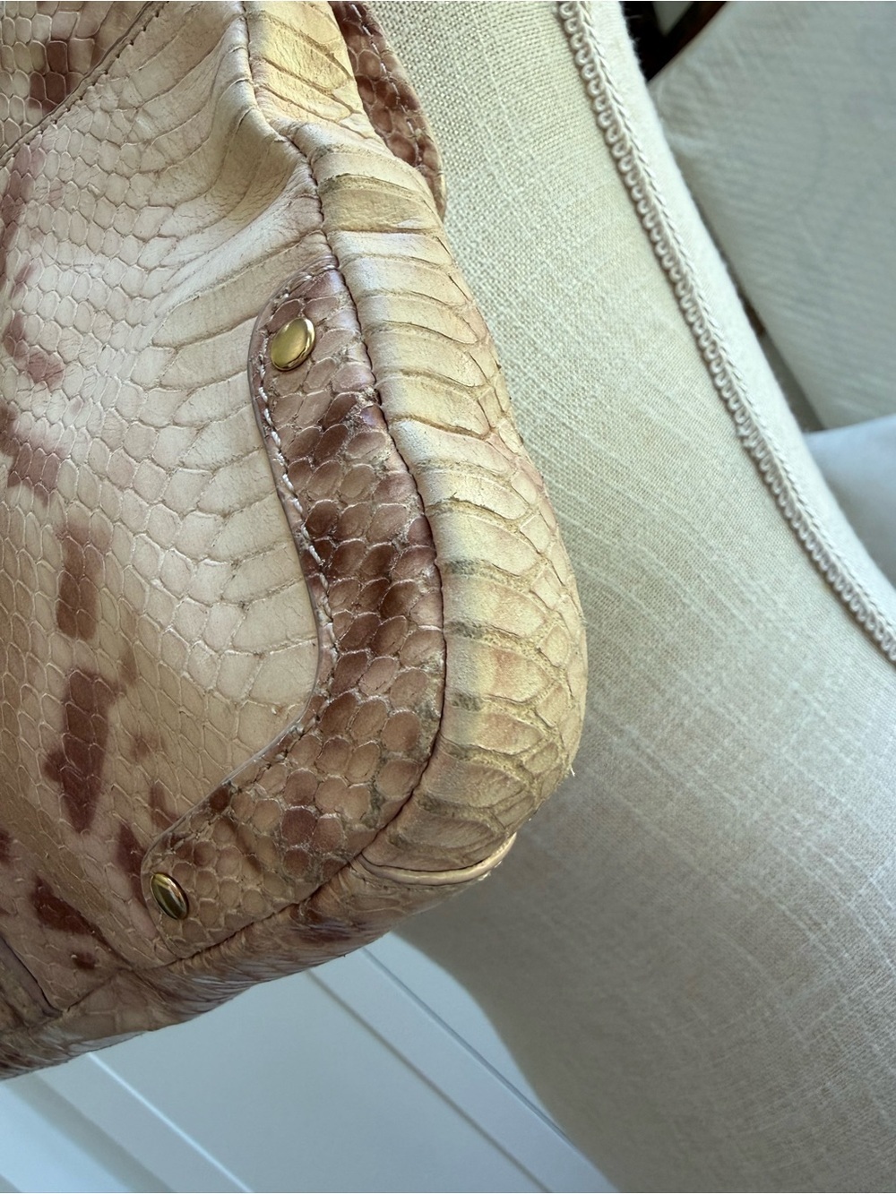 Elaine Turner Python Embossed Clutch w/ Bamboo Clasp & Chain Strap - Picture 11 of 12